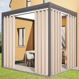 Flyfun Outdoor Curtains for Patio Waterproof - Weatherproof Porch & Gazebo Curtains, Grommet Top and Tab Bottom Drape,4 Panel, 52" W x 84" L, Beige