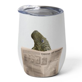 Bristlenose Pleco Reading Newspaper Tumbler 12oz Stainless Steel Vacuum Insulated Wine Cup With Lid - Gifts for Pleco Lovers
