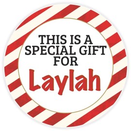 This is a Gift for Laylah - Circle Sticker Decal 3 Inch - Candy Cane Merry Christmas Gift Tag Present Tree Holiday Custom Name Santa Claus