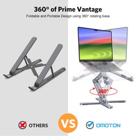 OMOTON 360° Rotating Laptop Stand Riser for Desk, Ergonomic Foldable Computer Stand Adjustable Height Angles for Collaborative Work, Easy Storage Fit Macbooks,All Laptops up to 16 inches, Space Grey
