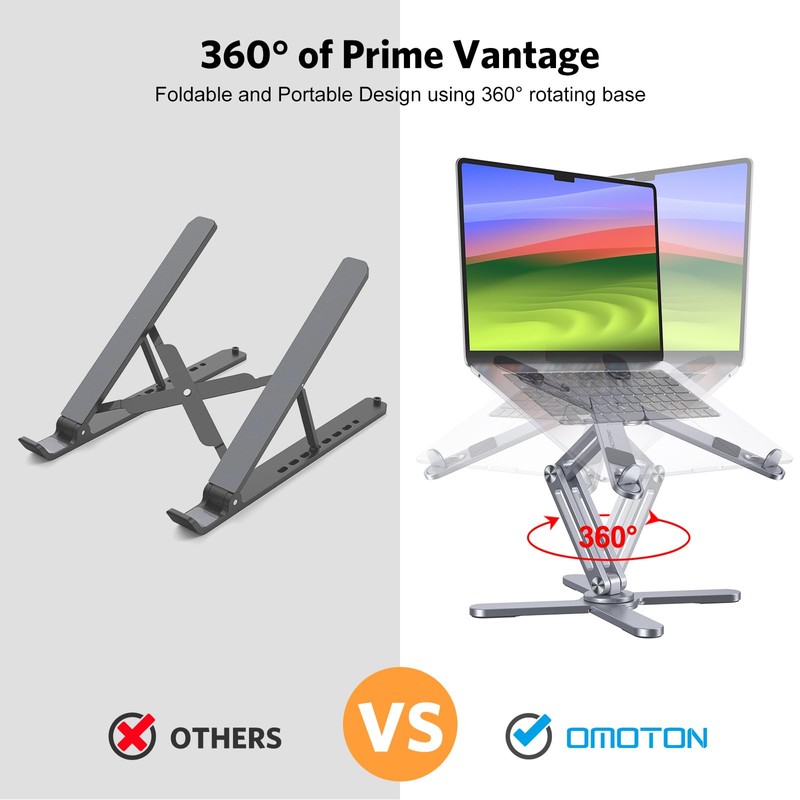 OMOTON 360° Rotating Laptop Stand Riser for Desk, Ergonomic Foldable