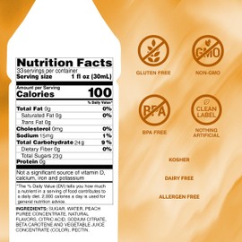 Monin - Peach Fruit Purée, Summertime Sweetness, Great for Cocktails, Smoothies, and Lemonades, Non GMO, No Artificial Ingredients (1 Liter)