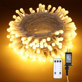 Brizled Berry LED String Lights, 66ft 200 LED Christmas lights, 8 Modes Warm White String Lights, Indoor Globe Fairy Lights with Remote, Dimmable Xmas Tree Lights for Wedding Party Bedroom, Clear Wire