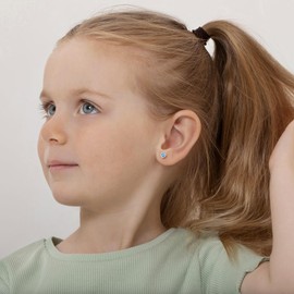 925 Sterling Silver 5mm Simulated Aquamarine Birthstone Heart Screw Back Earrings for Little Girls - Pretty Heart Screw Back Earrings for Children - Aqua CZ Heart Earrings for March Birthday Gift