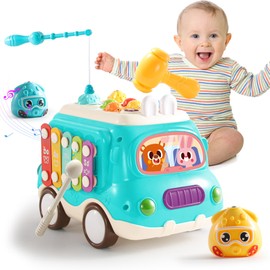 bbidealy Baby Toys for 1-2 Year Old,Toddler Toys Early Learning Montessori Toys 6-12-18 Months+,6 in 1 Montessori Toys,Musical Bus Baby Toys Christmas Birthday Gifts