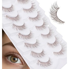 7 pares de pestañas marrones, pestañas postizas marrones con banda transparente, pestañas de aspecto natural ojo de gato, pestañas postizas cortas riz