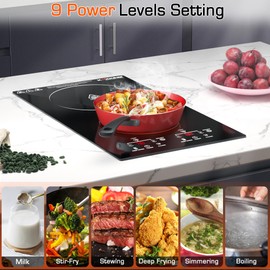 KOXKING 12-Inch Built-In Electric Cooktop, 2 Burner 220-240V Hardwired Sensor Touch Control with 9 Power Levels, Timer, Child Lock & Keep Warm - Professional Kitchen/Restaurant