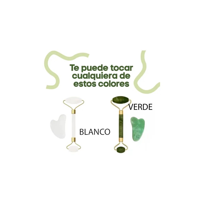 Kit Rodillo de Jade Gua Sha Antifaz Gel Cepillo Facial