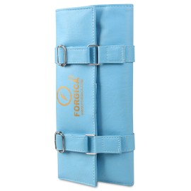 Forgica Hair Stylist Scissor Holder Pouch Cases for Hairdressers, Barber Shears Holder Salon Tools Holster Bag, Black PU Leather Roll-Up Organizer (Sky Blue)