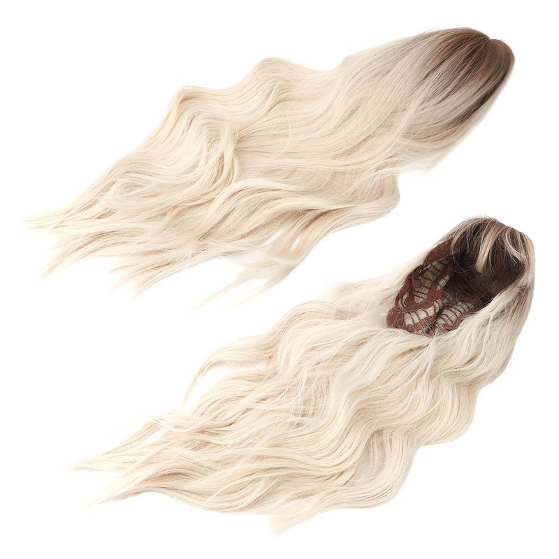 Gradient Blonde Brown Long Curly Wig Women Heat Resistant Synthetic