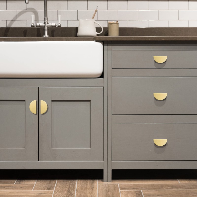 QOGRISUN 5-Pack Solid Brass Cabinet Pulls, Gold Half Moon Drawer