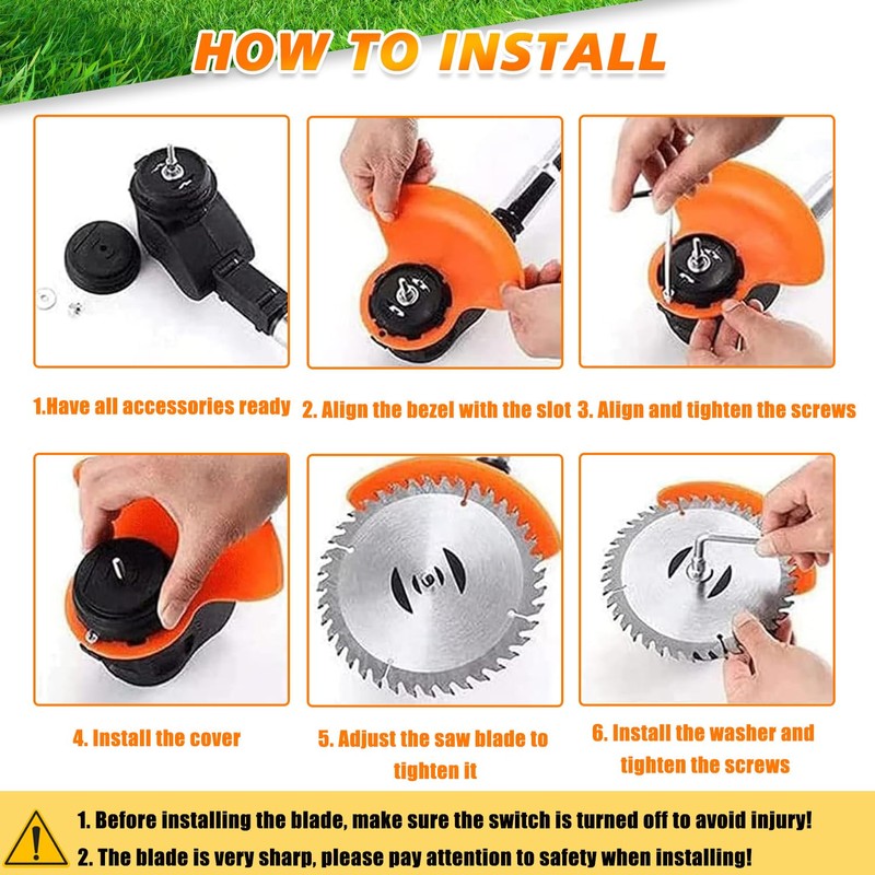 HUAREW 7Pcs 6" 40T Carbide Weed Wacker Blades w/Nut for