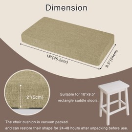 OVOV - Juego de 2 cojines rectangulares para taburetes de bar con correas antideslizantes de 2 pulgadas de grosor de espuma de alta resistencia con funda lavable a máquina, 45 x 24 cm (beige)