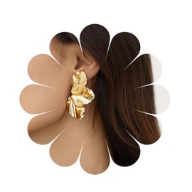 Allereya Vintage Mate Flower Stud Earrings Flower Earrings Half Flower Earrings Gold Flower Drop Earrings Jewellery for Women and Girls (Gold), Zinc, No Gemstone