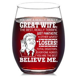 LOTWATEGO Christmas Wife Gifts From Husband - Wife Wine Glass - Anniversary, Birthday Gifts For Wifey - Gifts For Wifey, Her, Mrs On Christmas, Mothers Day - Stemless Glass 16 OZ