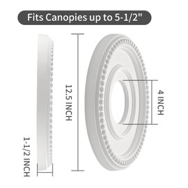 EIFHYT 2 Pack Moldeds PU Ceiling Medallions for Light Fixtures and Ceiling Fans, 12.5" OD x 4" ID x 1-3/8 "P White (Fits Canopies up to 5-1/2")