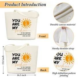 BSIKAIK Sun Tote Bags Canvas Handbag, You Are My Sunshine Bag, Inspirational Gift for Women Teen Mom Wife, Shoulder Reusable Shopping Bags with Handles Cute Beach Tote Bag for Women/STB28