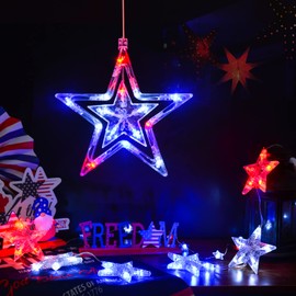 LOLStar 4th of July Lights, 3 Pack Red White and Blue Window Lights with Suction Cup, Battery Operated and Timer Function Patriotic Star Lights for Fourth of July, Memorial Day, Labor Day Decoration