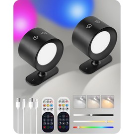 GOEBLESON Battery Operated Wall Sconce, 2 Pack Rechargeable Wall Lights with Remote Control and 3 Color Temp, Cordless Wall Mount Lamp Dimmable for Bedroom Bedside Reading, Black B02YBP206