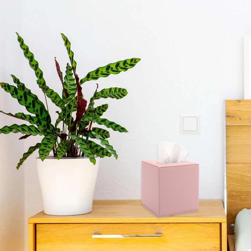 BTSKY PU Leather Cube Tissue Holder Box - Household/Office Square