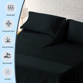 Pizuna Pure 100% Luxury Cotton Split King Bed Sheets Black, 1000 Thread Count Long Staple Cotton Thick Sateen King Split Sheets for Adjustable Bed, 15" Deep (Combed Cotton Bed Sheet Set)