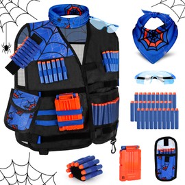 Lehoo Castle Kids Tactical Vest Kit, Nerf Tactical Vest for Nerf Guns with Tactical Mask Wrist Dart Pouch Refill Darts Protective Glasses Strike Elite Series for Boys Girls