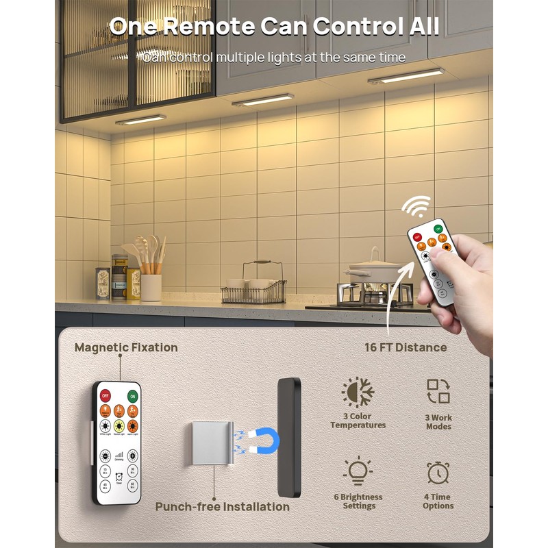 Under Cabinet Lights with Remote Control, USB Rechargeable Battery 180