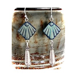 Silver Teardrop and Reversible Iridescent Blue or Matt Black Bead Earrings Jewelry Earrings for Women #3298FE3889