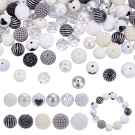 arricraft 106 Pcs Chunky Beads for Pen, 11 Styles Bubblegum Beads Black and White Crafts Beads Rhinestone Acrylic Bulk Spacer Beads for DIY Crafts Necklaces Bracelets Jewelry Making Accessories
