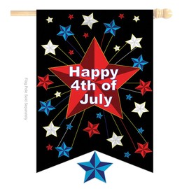 Night Fest House Flag - Pack Patriotic Fourth of July Independence Day Fireworks BBQ United State American USA Applique - Decoration Banner Small Garden Yard Gift Double-Sided Imported 28 X 40