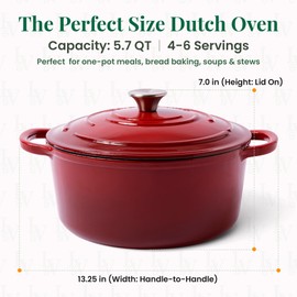 Larder & Vine Enameled Cast Iron Dutch Oven Pot with Lid | Bread Baking | Compatible on All Cooktops & Oven Safe to 500° F | Great for Sourdough Bread | Cabernet