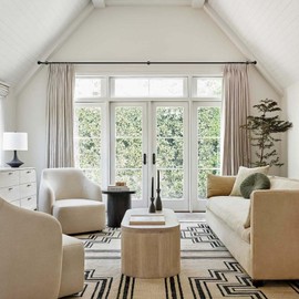 Curtain Rods for Windows 32 to 144 Inches, 1" Diameter Heavy Duty Black Curtain Rod Set Adjustable Length, Drapery Rods With Decorative Round Finials for Indoor Outdoor