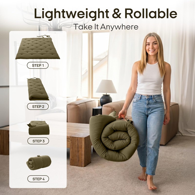 ZonLi Japanese Floor Mattress, 100% Cotton Cover Foldable Futon Mattress