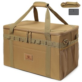 Tactical Camping Storage Bag Utility Tote Bag Organizer with Axe Holder & Shoulder Strap (Coyote Brown, Large (46L))