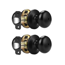 Probrico Privacy Door Knobs Black Matte Privacy Lock, Keyless Standard Door Handles for Bedroom Bathroom, Solid Latch, Universible Door Levers