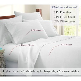 500 Thread Count 100% Cotton Sheet White Full Sheets Set, 4-Piece Long-staple Combed Pure Cotton Best Sheets For Bed, Breathable, Soft & Silky Sateen Weave Fits Mattress Upto 18'' Deep Pocket