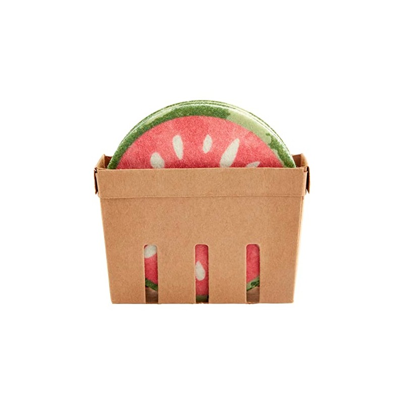 Mud Pie Melon Felt Fruit Coaster Set, 4" X 4"