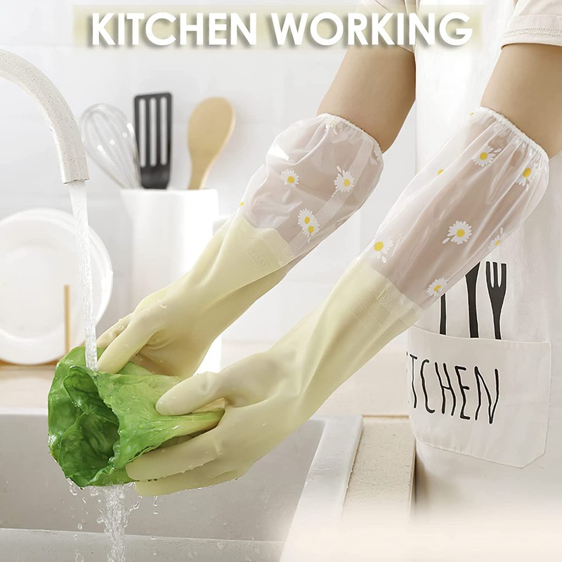 3 Pairs Dishwashing Cleaning Gloves,Reusable Rubber Gloves Non-Slip Laundry Kitchen