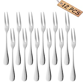 Comicfs 12-Piece Stainless Steel Forks, 5.3 Inches, Seafood Crab Forks Escargot Forks 2 Prong Tasting Appetizer Forks Dessert Cocktail Salad Fruit Forks for Party Travel (12 Forks, Silver)