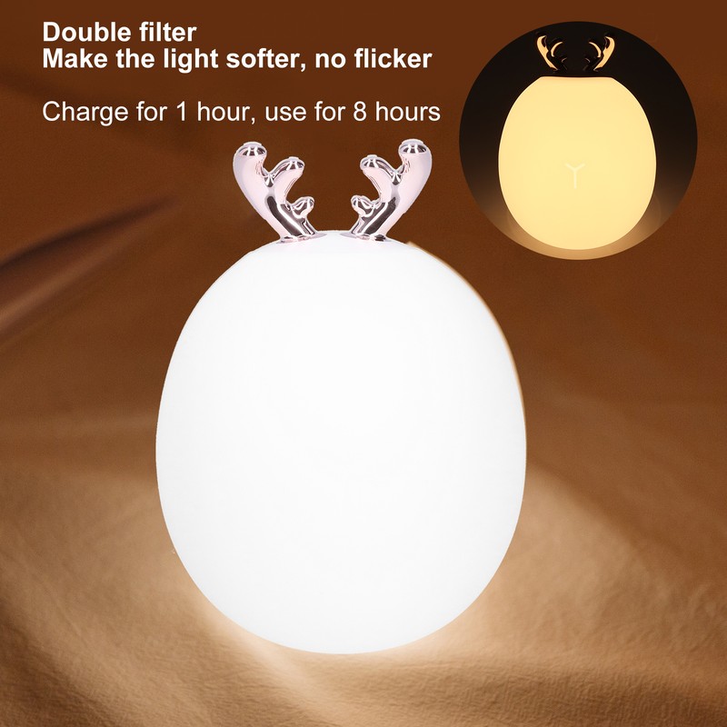 Mini Silicone Lamp Cartoon DeerShape Touch Control LED Night Light