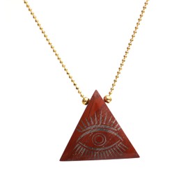 Gempires Trillion Pendant Necklace, Red Jasper Pendant, Evil Eye Carving, Western Jewelry for Women, 18 inch Silver Plated Adjustable Chain (Red Jasper (evil eye))