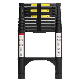 BOCOM 10.5 FT Aluminum Telescoping Ladder, Lightweight Multi-Purpose Collapsible Extension with 2 Triangle Stabilizers, Heavy Duty 330 lbs Max Capacity, Ideal for Home, RV, and Outdoor Work Black