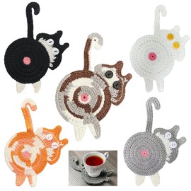 Coasters Set of 5, Fun Woven Creative Cat Coasters, Cute Coffee Coaster for Home Decor Tabletop Protection Suitable for Kinds Cups, Gifts for Women, Mom, Her, Friends, Birthday
