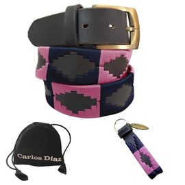 CARLOS DIAZ Men's Women's Premium Unisex Brown Leather Embroidered Designer Polo Belt, brown