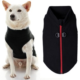 Gooby Zip Up Fleece Dog Sweater - Black, Medium - Warm Pullover Fleece Step-in Dog Jacket with Dual D Ring Leash - Winter Small Dog Sweater - Dog Clothes for Small Dogs Boy and Medium Dogs