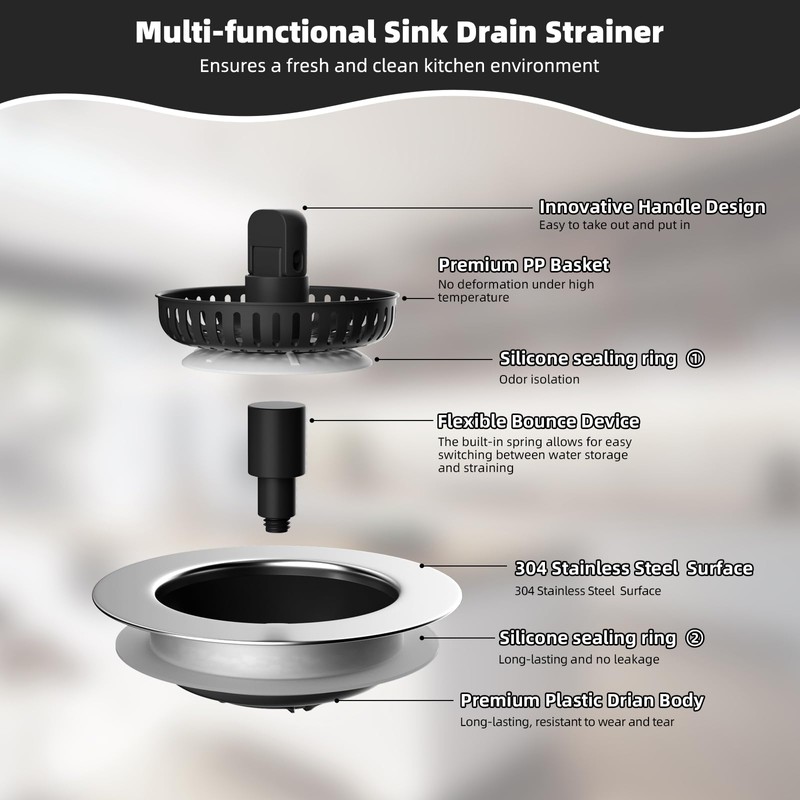 Hibbent 2 Pack Universal 3 in 1 Kitchen Sink Drain