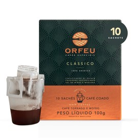 ORFEU - Special Coffee Classic Drip Sachet - 100% Arabica Coffee, Medium Roasted, Aroma of Floral, Fruity & Caramel, Balanced Acidity, Made In Brazil, Soft with Velvety Structure - 10 units, 100g