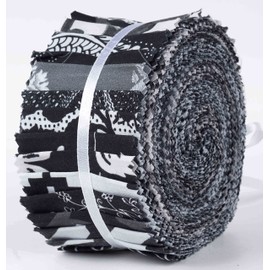 Soimoi 40Pcs Floral Artistic Print Cotton Precut Fabrics for Quilting Craft Strips 2.5x42inches Jelly Roll - Black