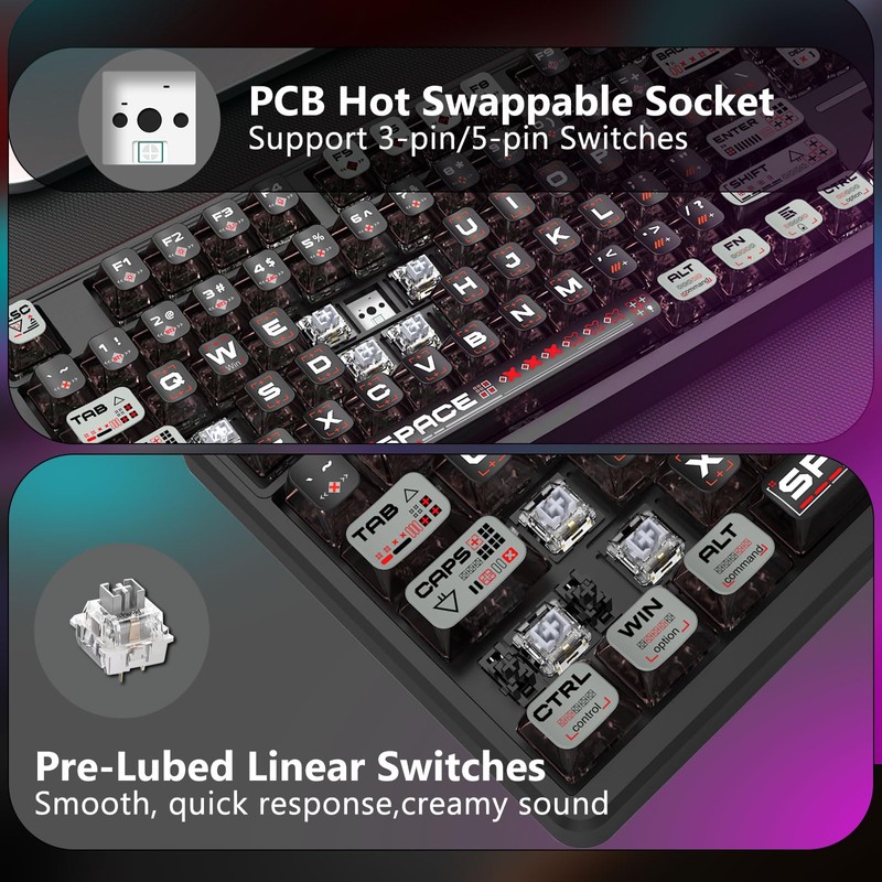 E-YOOSO Wireless Mechanical Keyboard Creamy, Bluetooth/2.4GHz/USB-C Wired, Hot Swappable Pre-Lubed