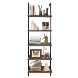 aboxoo Ladder Shelf Open Bookshelf 5-tier Wood Wall-mounted Bookcase Storage Rack Open Back Industrial Modern Plant Flower Stand Utility Organizer Bookcase Metal Frame Furniture Office Kitchen Bedroom